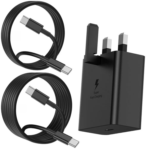 45W Super Fast USB C Charger for Samsung Galaxy S26/S25 Ultra, 1M+2M Cables | Android PPS Fast Charger Plug with 1M+2M USB C to Type C Cables for Samsung Galaxy S24/S23/S22 and for iPhone 17/16/15 Series