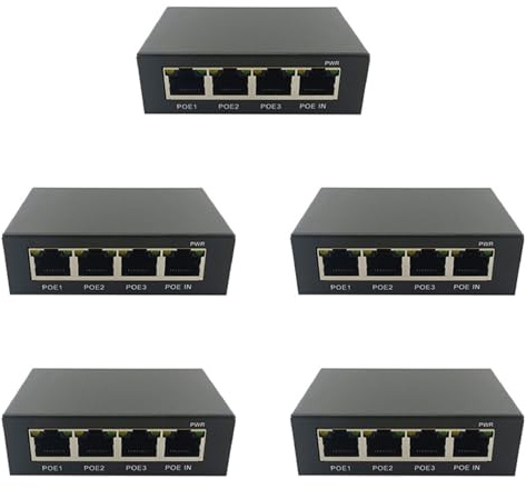 MVOSJFIE 5X 4 Port Gigabit POE Extender 100/1000M Network Switch Extender IEEE802.3Af/At Plug&Play for PoE Switch NVR IP Camera