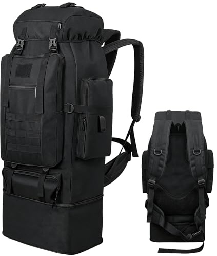 Ogetok 100L Wanderrucksack Campingrucksack, 100 Liter Großes Fassungsvermögen Outdoor-Rucksack Reiseklettern Bergsteigen Handgepäcktasche, Trekkingrucksack für Herren Damen, Schwarz