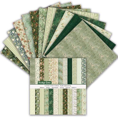 Scrapbook Papier 24 Blatt, 15,2 x 15,2 cm, Doppelseitiges Muster Papier, Dekorpapier Set, Mehrfarbig Craft Papiers für DIY Fotoalbum und Scrapbook Dekoration (Grün, 6 Zoll)
