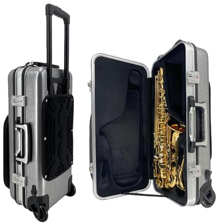 Conboxus Tasche für Altsaxophon mit Rollen, Karbonfaser-Altsaxophon-Tasche mit Notenblatt-Tasche, Griff/Schultergurten, Tragetasche für Saxophon-Zubehör