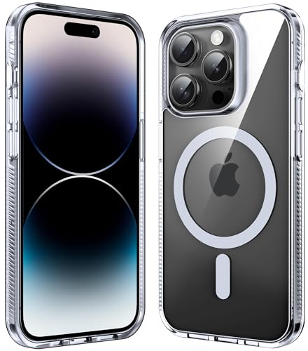 Supdeal Magnetic Case for iPhone 14 Pro, Compatible with MagSafe Transparent Not-Yellowing Cover Non-Slip Grip Military-Grade Shockproof Magnetic Clear Phone Case, 6.1, Transparent
