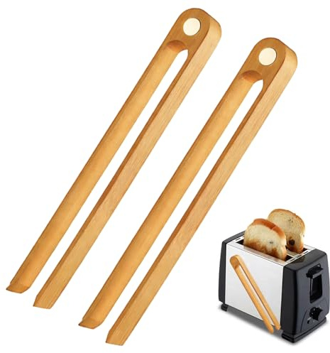 2 PCS Pinces à grille-pain magnétiques en bambou,Pince grille pain en bois | Bambou naturel,écologique et durable,Aimant puissant pour un rangement gain de place,Nettoyage facile et hygiénique