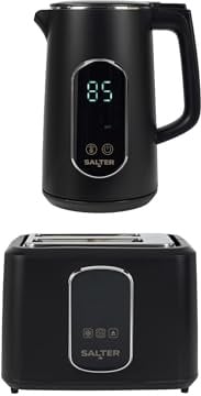 Salter Digital Kettle & Toaster Set – 1.7L Temp Rite Kettle with Variable Temperature Control, Toast Rite 2-Slice Toaster with Precise Browning Control, LED Touchscreen Displays, Black