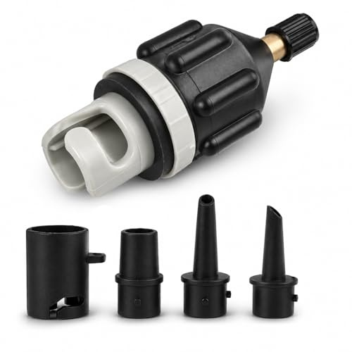 Nexaflow Adaptateur Gonfleur Paddle, Adaptateur de Pompe avec 4 Buse de Valve d'air, Gonflage Rapide, Multifonctions pour Paddle Kayak Bateau Pneumatique