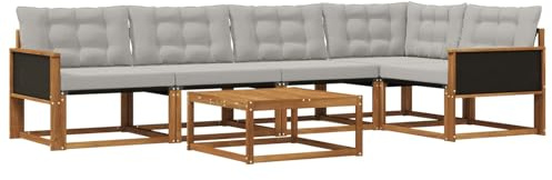 vidaXL Outdoor-Sofagarnitur mit Kissen 6 pcs Natürlich und Hellgrau, Garten-Sofa, modernes Outdoor-Sofa, langlebige Terrasse, Chill-Lounge, stilvolle Komfort-Einheit zum Entspannen