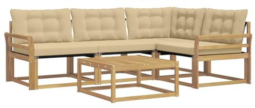 vidaXL Outdoor-Sofagarnitur 5 pcs Weiß und Beige 79 x 79 x 37 cm, Moderne Garten-Sofa-Garnitur, langlebige Möbel, schicker Akazienholz-Sitz, Bequeme Terrassen-Lounge
