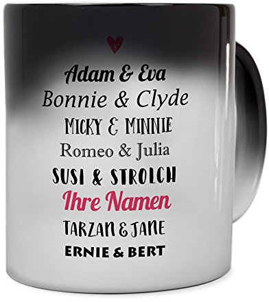 printplanet® Zaubertasse mit Namen personalisiert - Magic Mug - Motiv Berühmte Paare individuell gestalten - Zauberbecher, magische Kaffeetasse