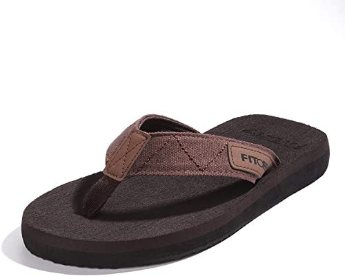 FITORY Tongs Homme Adulte - Été Flip Flop Plates Antidérapantes pour Plage/Piscine Sandales Marron Taille 42 EU