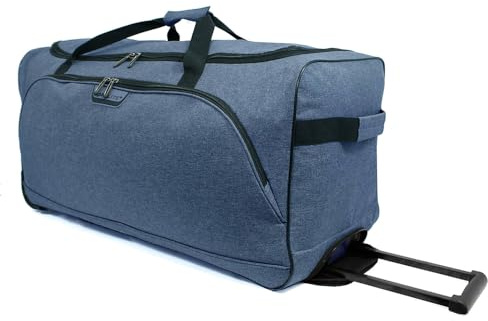 Borderline 30 Large Wheeled Duffle Bag Suitcases with Wheels 96 Litre Luggage Travel Bag Trolley Case (Navy)