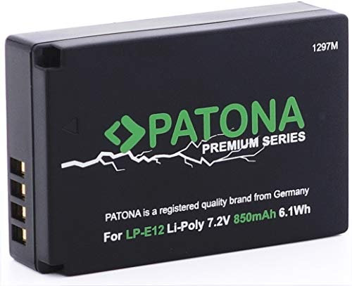 PATONA Premium Akku LP-E12, 850mAh / 7.2V / 6.1Wh, Ersatzakku kompatibel mit Canon EOS 100D, EOS M, M2, M10, M50, Rebel SL1, EOS 100D, PowerShot SX70 - Battery Pack LPE12 LP E12 LPE-12