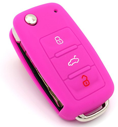 Schlüssel Hülle VA für 3 Tasten Auto Schlüssel Silikon Cover von Finest-Folia (Neon Pink)