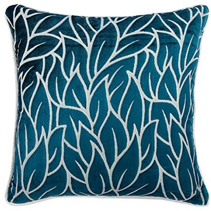 The HomeCentric Dekorativee Blatt Kissenbezug, 55 x 55 cm Burnout Velvet Kissenbezug, quadratisch blaugrun blau Throw Cushions Cover - Teal Blue Spruce