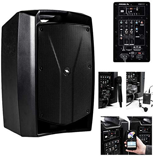 PROEL V12WAVE - Cassa Monitor Diffusore Audio Trolley a 2vie, Attivo, cono da 12 e potenza di picco 600w con modulo multiplayer, bluetooth, Nero