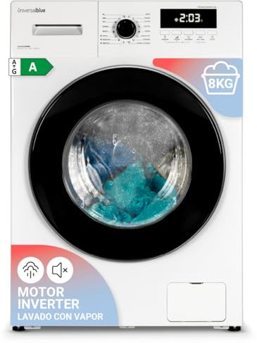 UNIVERSALBLUE Lavadora 8kg Inverter con Display | Motor Silencioso Clase A | 16 Programas De Lavado | 1400rpm | ECO | Máquina de Lavado | ENVÍO Y SUBIDA A PLANTA INCLUIDO