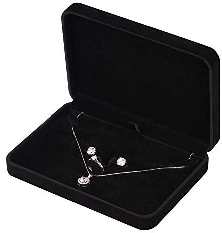 LETURE Large Velvet Jewelry Set Box, Big Ring Earring Pendant Gift Box, Pearl/Chunky Necklace Jewelry Storage Case (Black)