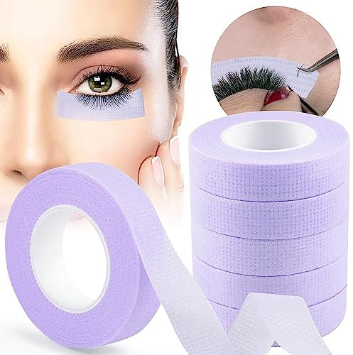 6 Rollos Extensión de Pestañas de Cinta, EBANKU Microporosa Respirable Cinta de Pestañas Tela Adhesiva Médica Eyelash Extension Tape (0,5 pulgadas x 10 yardas, morado)
