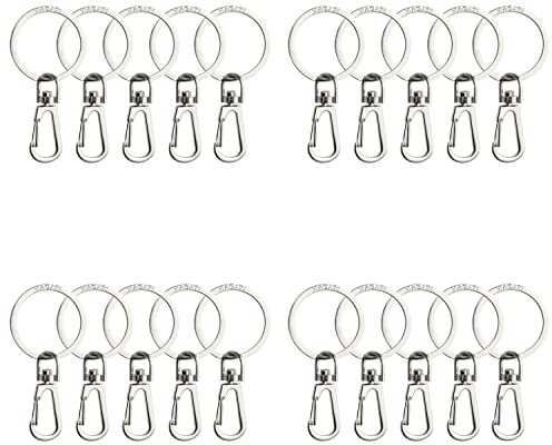 MAGATI Mousqueton porte-clés avec anneau rotatif - Mousqueton compact amovible avec anneau porte-clés - Petit mousqueton solide avec crochet comme porte-clés, argenté, 20er Pack, Classique