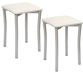 ASTIMESA Dos Taburetes de Cocina Patas diseño Redondas y Asiento Polipiel Blanco