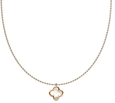 beyoutifulthings Women's Jewellery Necklace Clover Pendant Shell Black Enamel Stainless Steel Gold Rose Gold Silver 410 mm, Surgical steel 316L, Enamel