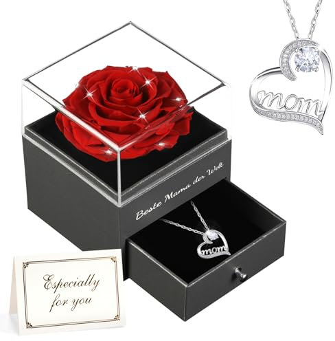 Cadeaux spéciaux pour maman | Rose éternelle avec collier cœur pour femme |Meilleure maman de tous les temps |Cadeaux d'anniversaire pour la fête des mères de sa fille | Cadeaux sucrés pour grand-mère
