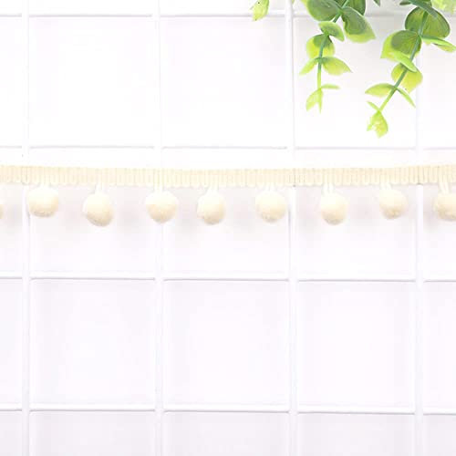 10 Yards 12mm Pompons Borte zum Basteln,Dekoband Mit Bommeln Bälle Pom Poms Fransenborte Zierband Dekoborte Nähzubehör für DIY Basteln Apparel Kleidung,Kostüme,Nähen,Dekoration,Beige