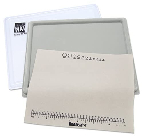 The Beadsmith Treasure Mat Tray and Mat - 11 x 14 Inches - Grey Flocked Tray with Cover - Non-Slip, Rubber Base Mat - Design Board for Jewelry Making