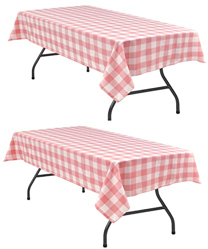 Hiasan Karierte Picknick-Tischdecke für den Außenbereich, wasserdicht, 152,4 x 213,4 cm, kariert, rechteckig, für Valentinstag, Küche, Frühlingsparty, Hochzeit, Pfirsichrosa und Weiß, 2 Stück