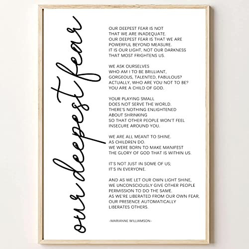 Boss Office Artwork Our Deepest Fear Poster Inspirierendes Zitat Leinwand Wandkunst Marianne Williamson Zitat Kind Gottes Bild Minimalistisches Schild Positive Zitate Wanddekoration für Zuhause 40,6