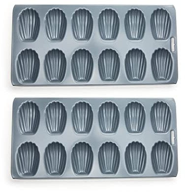 Fox Run Premium Non-Stick Madeleine Pan, Set of 2, Grey Carbon Steel, 12-Cup