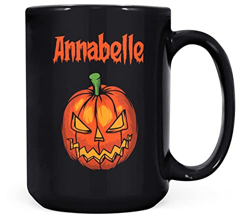 Personalised Halloween Mugs for Adults or Kids, Different Designs Available Including Cute Designs for Young Children, Halloween Party Decoration, Black Mug with Name and Pumpkin Image, 15oz, Single