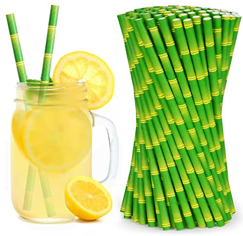 Vicloon Paja de Papel, 100PCS Pajita Papel, Pajitas Fiesta Papel Utilizado para Cumpleaños, Bodas, Navidad, Pajitas Biodegradables, Verde Bambú