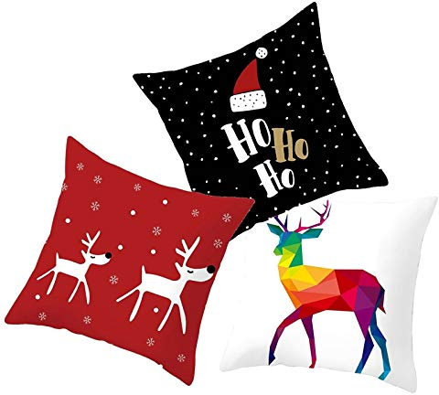 Bishilin Kissenbezug 40x40 Modern, Kissenbezüge Leinen Hirsch Schneeflocke HOhoho Kissenhülle Weihnachten 4er Set für Sofakissen