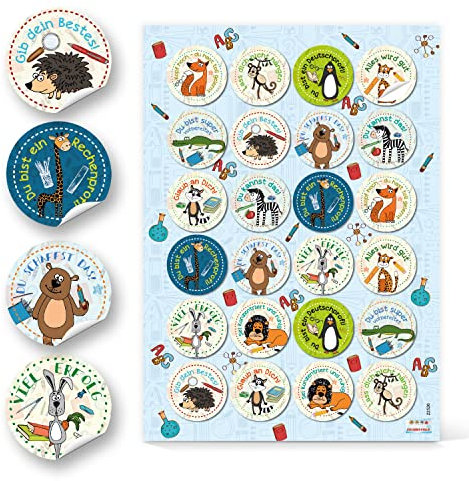 Logbuch-Verlag 24 Kinder Sticker zur Motivation positive Sprüche für Lehrer Eltern Aufkleber rund 4 cm zum Lernen