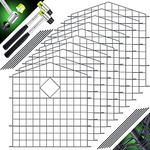 KESSER® Teichzaun Gartenzaun Steckzaun Komplettset Metall 10x Oberbogen Spitz Inkl. Handschuhe, 2x Hammer + 12 Befestigungsstäben, Zaun zum stecken für Garten, Gitterzaun Set Freigehege für Tiere