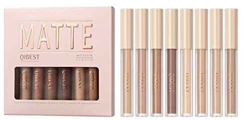 8 Colors Matt Liquid Lidschatten Set Velvet Highly Pigmented Smokey Black Nude Eyeshadow Long Lasting Quick Drying Eye Shadow Make up Kits (Set D)