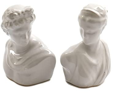 Novelty Ceramic David & Venus Design Cruet Set - Salt and Pepper Pots/Shakers - White - 9.5 cm
