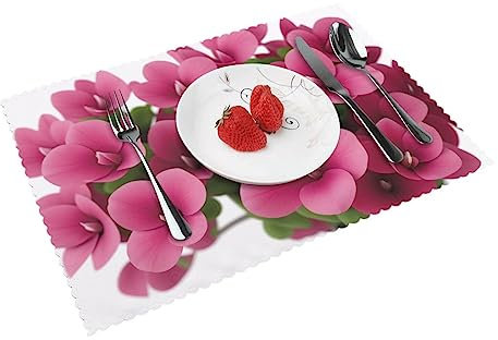 Rote Alpenveilchen-Tischsets, 4er-Set, Polyester, hitzebeständig, waschbar, für Küche, Esstisch, Dekoration