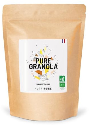 Nutripure | Pure Granola Bio | Riche en Protéines et Fibres | Muesli Vegan, Cru, sans Conservateur ni Sucre Ajouté | Banane Noix de Cajou | Artisanal | Made in France