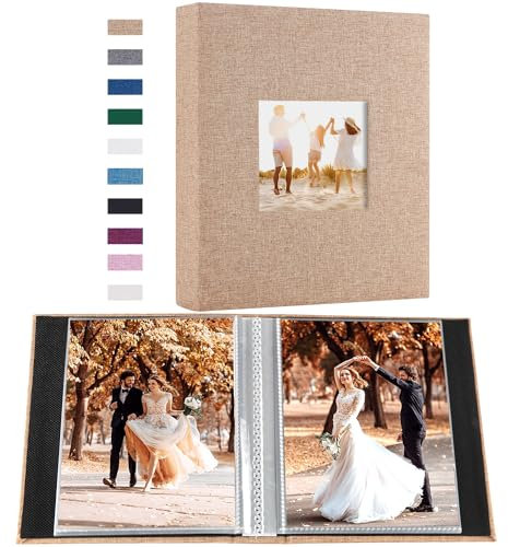 Miaikoe Small Photo Album 6x4 50 Pockets 2 Packs, Slip in Top Loading Linen Album Book Holds 100 Vertical 10x15cm Photos for Family Wedding Baby(Khaki)