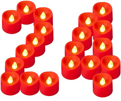 Yakpo 24 Stück rote LED-Teelichter batteriebetrieben, flammenlos flackernde rote Kerzen elektrische Teelichter künstliche Kerzen Großpackung für Weihnachten Halloween Hochzeit romantische Dekorationen