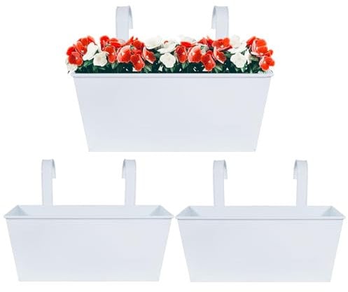 BOFUNX 3pcs Maceta de Metal Colgante con Soporte Extraíble Cubo Macetero Rectangular Plantador con Gancho Doble para Colgar Decoración Exterior Balcón Jardín Patio Pared Terraza para Flores y Plantas