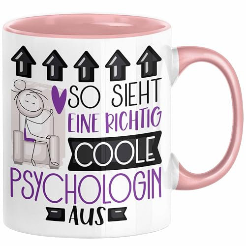 Psychologin Geschenk Tasse Geschenkidee für Psychologin Geburtstag Weihnachten Spruch So Sieht Eine Richtig Coole Psychologin Aus Kaffee-Becher (Rosa)