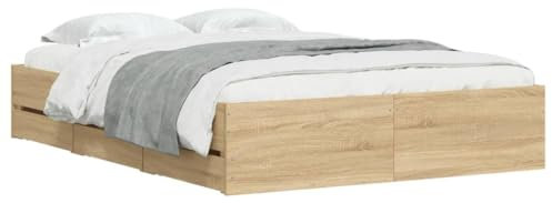 vidaXL Bettgestell, Bettrahmen mit Lattenrost, Bett Gästebett mit Schubladen, Doppelbett Schlafzimmerbett Schlafzimmermöbel, Sonoma-Eiche 120x200cm Holzwerkstoff