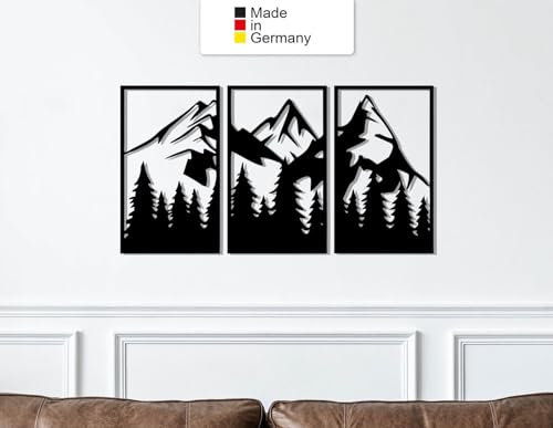 Berge 3 Stück, Metall Wanddeko, Wanddeko Aus Metall, Wandbild aus Metall (Größe: 30 x 16 cm)