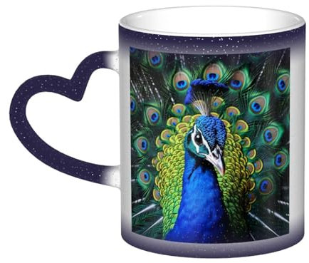 VducK Mug magique personnalisable avec motif paon bleu 325 ml