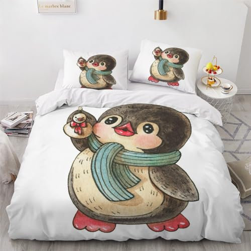 ELARCO Bettwäsche 135x200 3D Effekt Pinguin hypoallergen Bettbezüge Kinderkarikatur Bettwäsche Sets mit Reißverschluss 2 ZierKissenbezug 80x80 für Kinder Teenager Jungen Mädchen Erwachsene