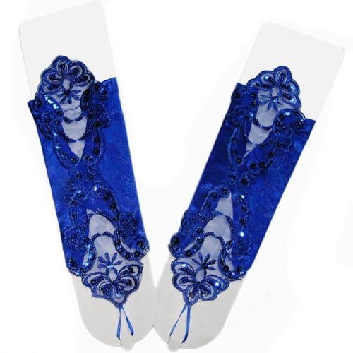 ISAKEN Braut Handschuhe Damen Spitze Fingerlose Handschuhe Strass Armstulpen Frauen Lange Handschuhe Elastisch Lace Hochzeithandschuhe Hochzeit Party Abend Handschuhe