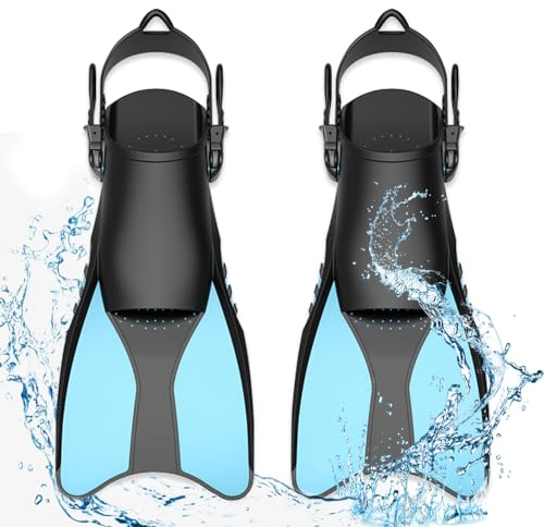 Aoreun Schnorchelflossen, Flossen Verstellbar, schwimmflossen Herren Damen, taucherflossen Erwachsene, zum Gr.42.5-47 Trainingsschwimmflossen, Weiche Komfortable Vollfuß Schnorchel Flossen - Hellblau