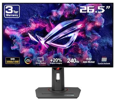 ASUS ROG Strix 27-inch 1440p Glossy WOLED Gaming Monitor, 240Hz, 0.03ms, Custom Heatsink, OLED Anti-flicker, Uniform Brightness, G-SYNC Compatible, DisplayWidget Center